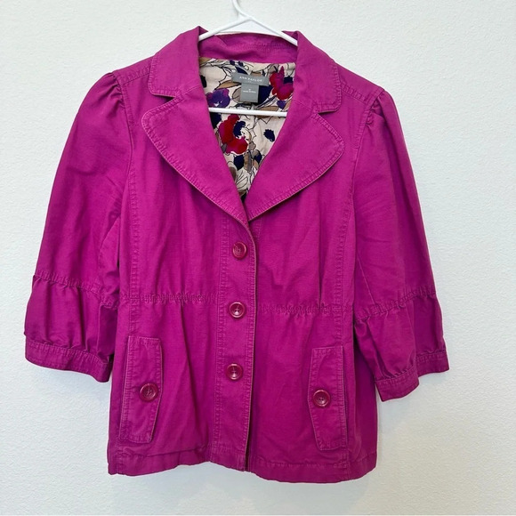 Ann‎ Taylor 3/4 Blazer Magenta Medium with floral lining - Picture 1 of 10